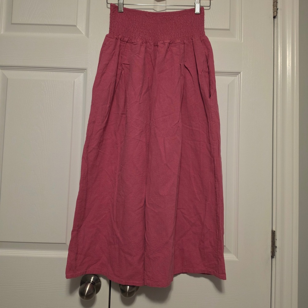 Smocked Waist Wide Leg Gauze Pants Rose Pink Pockets Size Small